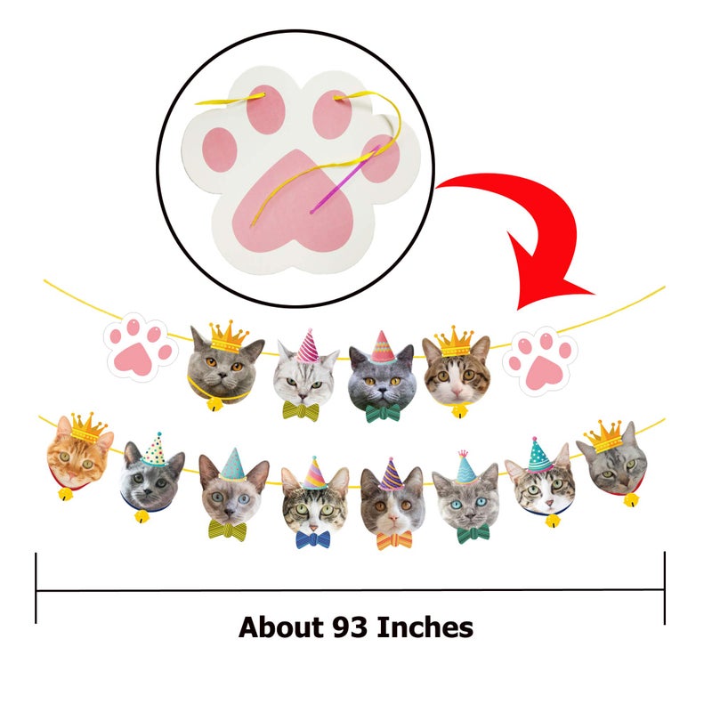 TSJ Cat Birthday Banner, Cat Face Party Banner, Kitty Theme Party Bunting Decoration for Birthday Party Favors - Image 3